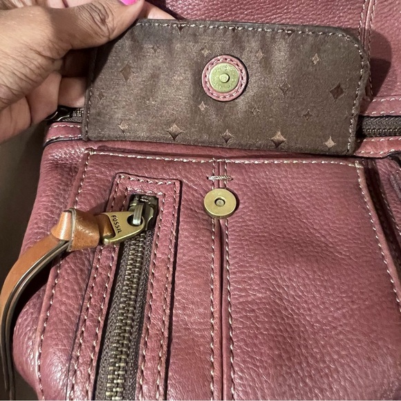 FOSSIL Brown Pebble Leather Morgan Traveler Crossbody Messenger Bag Purse Pocket - Picture 12 of 13